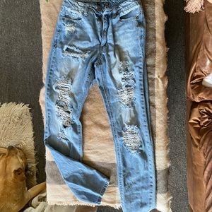 Straight Leg Jeans, distressed light wash, Size 0, Never Worn but Washed.